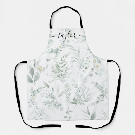 Modern Personalized Greenery Print Apron Schürze (Vorderseite)