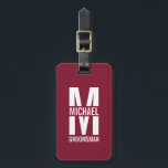 Modern Personalized Groomsmen Monogram and Name Gepäckanhänger<br><div class="desc">Personalized Groomsmen Gifts
featuring personalized groomsman's monogram,  name and title in white bold sans serif font style on burgundy red background.

Perfect as a personalized gift for groomsmen,  best man,  father of the bride,  or anyone special in your wedding party.</div>