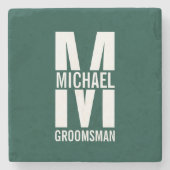 Modern Personalized Groomsmen Monogram and Name Steinuntersetzer (Vorderseite)