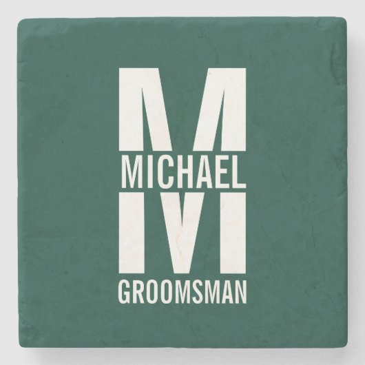 Modern Personalized Groomsmen Monogram and Name Steinuntersetzer (Vorderseite)
