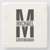 Modern Personalized Groomsmen Monogram and Name Steinuntersetzer (Vorderseite)
