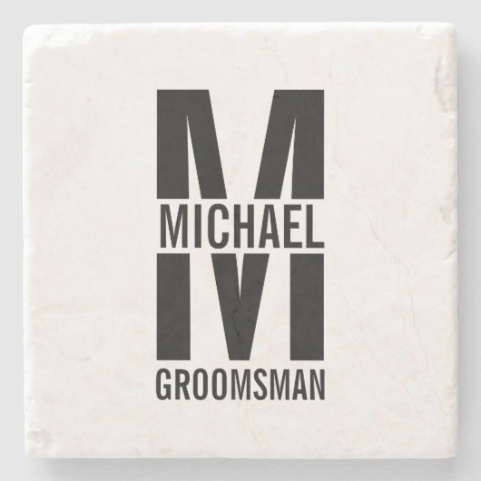 Modern Personalized Groomsmen Monogram and Name Steinuntersetzer (Vorderseite)