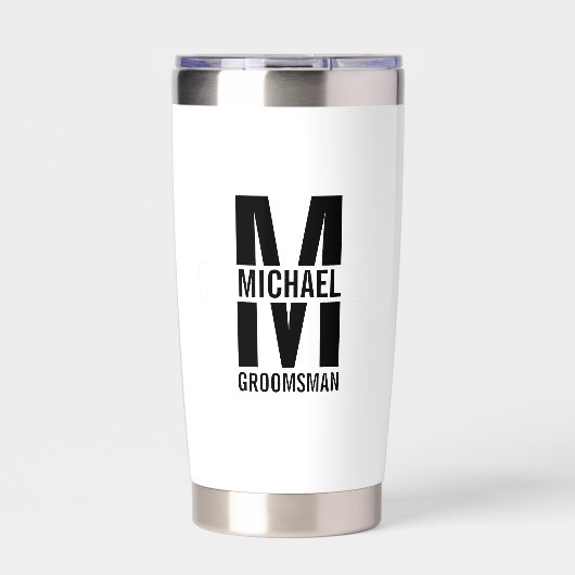 Modern Personalized Groomsmen Monogram and Name Thermobecher (Vorderseite)