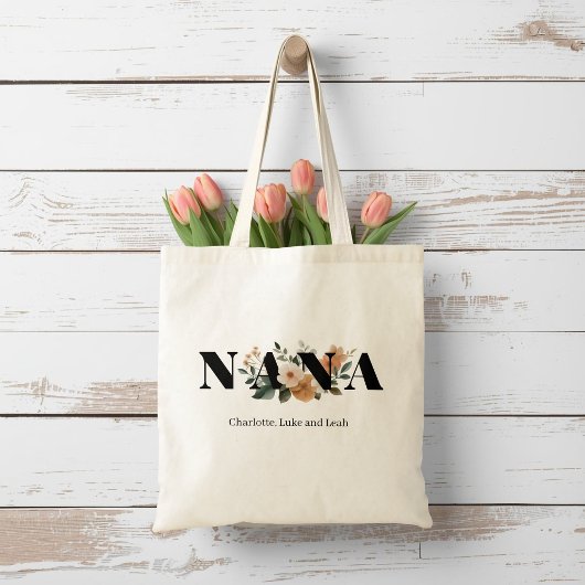 Modern Personalized Nana Floral Gift Tragetasche