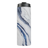 Modern Personalized Off-White Blue Marble  Thermosbecher (Vorderseite)