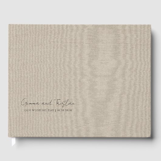 Modern Personalized Silver Gray Faux Linen Gästebuch (Vorderseite)