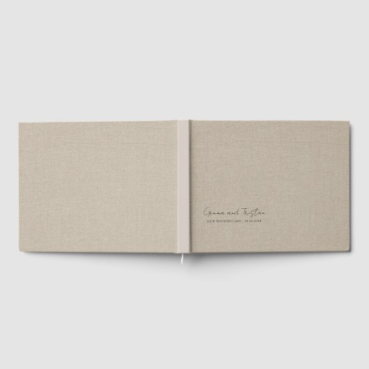 Modern Personalized Silver Gray Faux Linen Gästebuch (Voll)