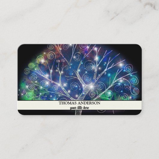 Modern Personalized Tree of Life - Colorful Leaves Visitenkarte (Vorderseite)