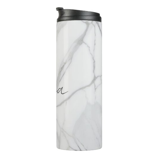 Modern Personalized White Marble Pattern Thermosbecher (Nach rechts gedreht)