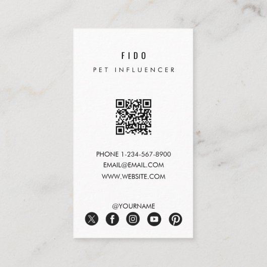 Modern Pet Dog Influencer Photo QR Code Visitenkarte (Rückseite)