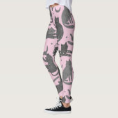 Modern Pet Lover Pink And Grey Kitten Cat Pattern Leggings (Links)