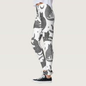Modern Pet Lover White And Grey Kitten Cat Pattern Leggings (Links)