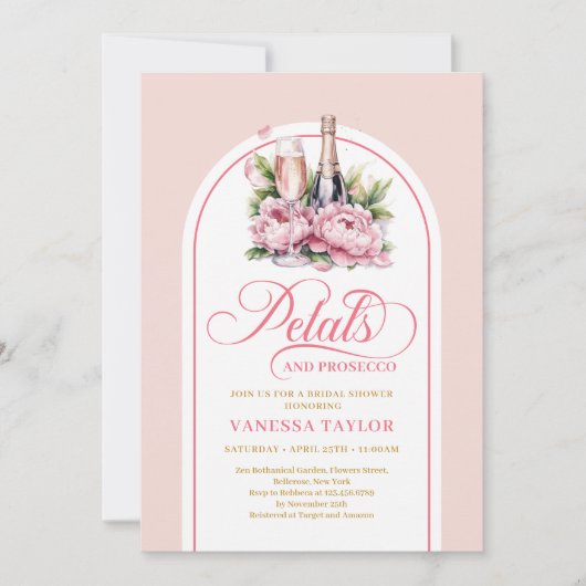 Modern petals and prosecco blush gold shower card einladung (Vorderseite)