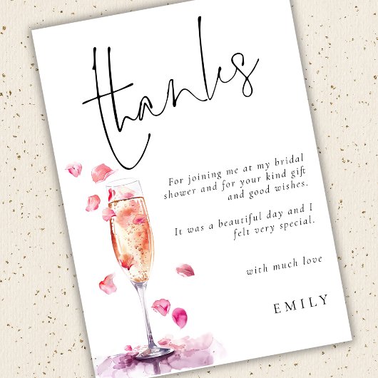 Modern Petals Prosecco Glass Bridal Shower Thanks Karte