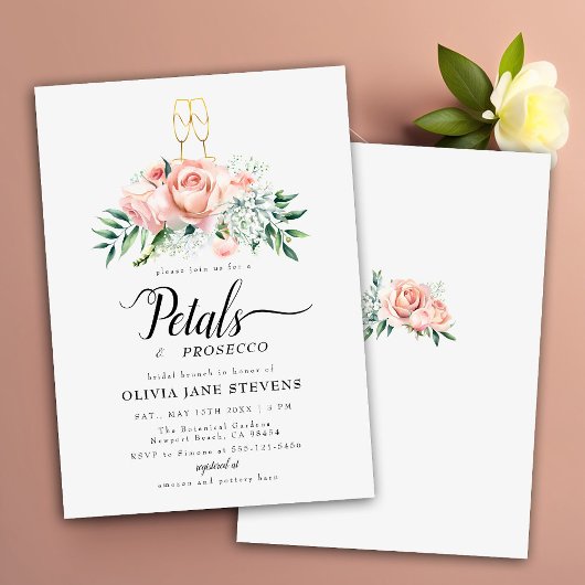 Modern Petals Prosecco Peach Rose Bridal Brunch Einladung