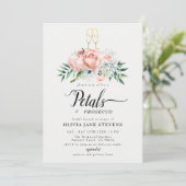 Modern Petals Prosecco Peach Rose Bridal Brunch Einladung (Stehend Vorderseite)