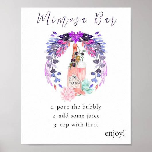 Modern Petals & Prosecco Sukkulent Mimosa Bar Sign Poster (Vorne)