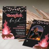Modern Pfirsichrosa Bonfire Einladung, Bonfire Bas Einladung