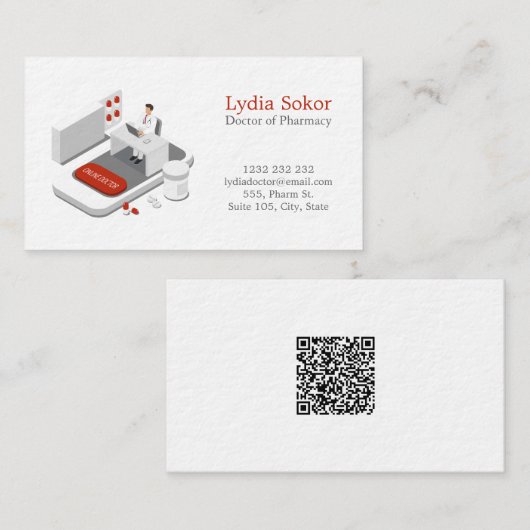 Modern Pharmacy Doctor Business Card with QR Code Visitenkarte (Vorne/Hinten)