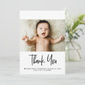 Modern Photo Baby with Newborn Birth stats Message Dankeskarte (Stehend Vorderseite)