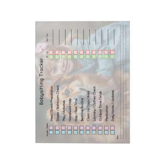 Modern Photo Babysitting Tracker Task Planner Notizblock (Rotiert)