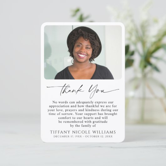 Modern Photo Bereavement Sympathy Funeral Photo Dankeskarte (Stehend Vorderseite)