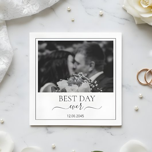 Modern Photo Best Day Ever Wedding Custom Napkin Serviette