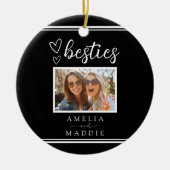 Modern Photo Besties Hearts Black and White Keramik Ornament (Vorne)