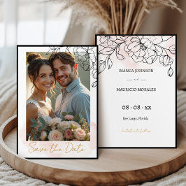 Modern Photo / Blush Watercolor and Black Florals Save The Date