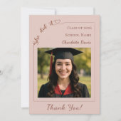 Modern photo champagne Graduation She did it Dankeskarte (Vorderseite)