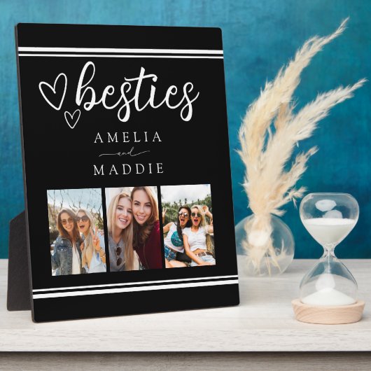 Modern Photo Collage Besties Black and White  Fotoplatte (Seite)