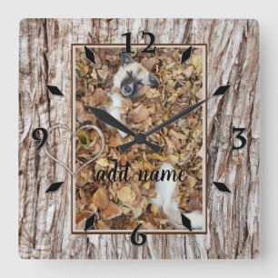 modern Photo collage dog pet funny Round Clock Quadratische Wanduhr