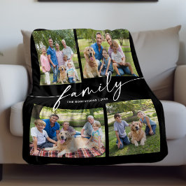 Modern Photo Collage Family Script Keepsake Fleecedecke
