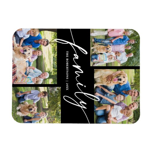 Modern Photo Collage Family Script Keepsake Magnet (Horizontal)