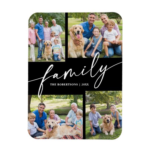 Modern Photo Collage Family Script Keepsake Magnet (Vertikal)