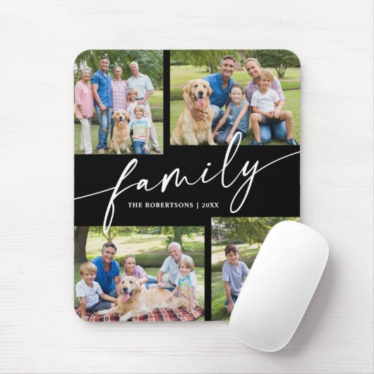 Modern Photo Collage Family Script Keepsake Mousepad (Mit Mouse)