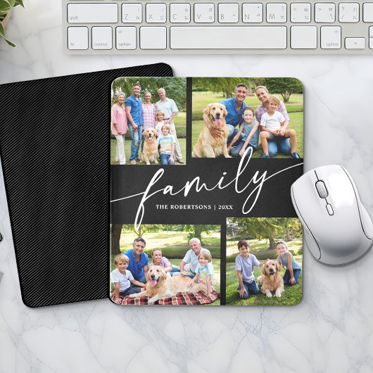 Modern Photo Collage Family Script Keepsake Mousepad