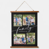 Modern Photo Collage Family Script Keepsake Wandteppich Mit Holzrahmen (Vorderseite)