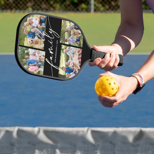 Modern Photo Collage Family Script Pickleball Schläger (InSitu)
