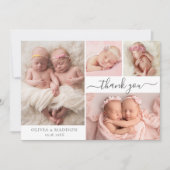 Modern Photo Collage Girl Twins Baby Thank You Dankeskarte (Vorderseite)