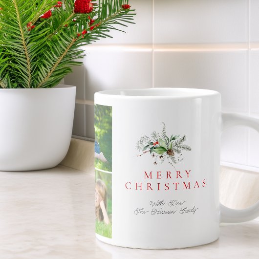 Modern Photo Collage Greenery Merry Christmas Jumbo-Tasse