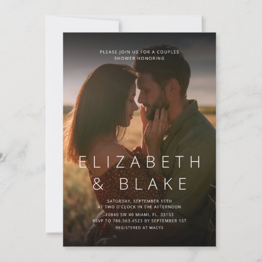 Modern Photo Couples Shower Einladung (Vorderseite)