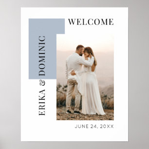 Modern Photo Dusty Blue  Welcome Wedding Sign Poster