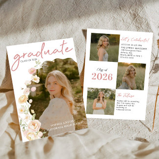 Modern Photo Floral Graduation Party Invitation Einladung
