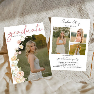 Modern Photo Floral Graduation Party Invitation Einladung