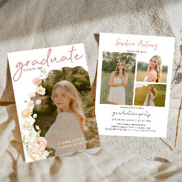 Modern Photo Floral Graduation Party Invitation Einladung