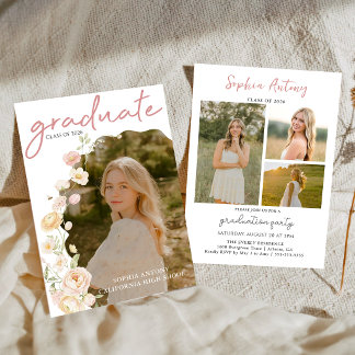 Modern Photo Floral Graduation Party Invitation Einladung