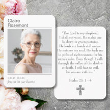 Modern Photo Funeral Cross Psalm 23 Prayer Card