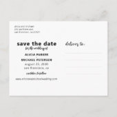 Modern photo funny casual wedding save the date ankündigungspostkarte (Rückseite)