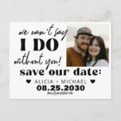 Modern photo funny casual wedding save the date ankündigungspostkarte (Vorderseite)
